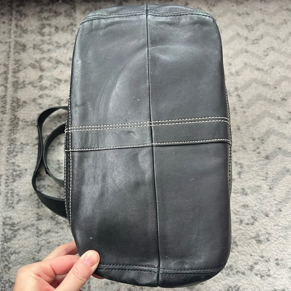 Coach Black Leather Tote with White Stitching